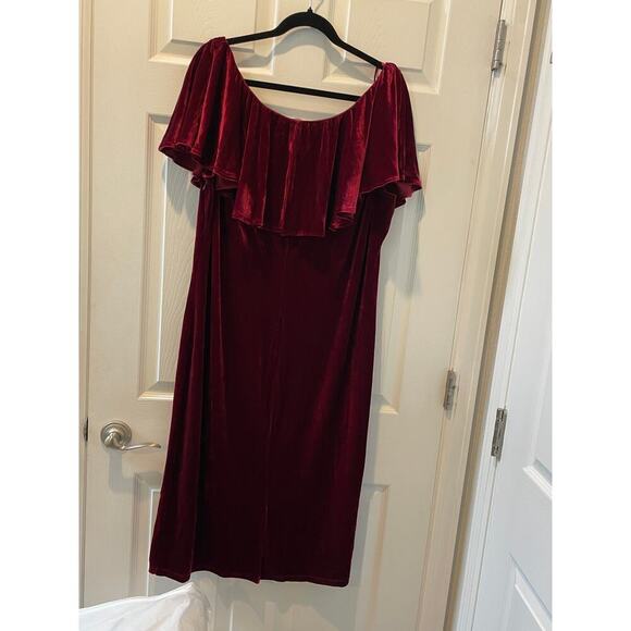 Unique Vintage Velvet Wiggle Dress off the Shoulder Burgundy 1950s Sz 4X #49 - Picture 6 of 10
